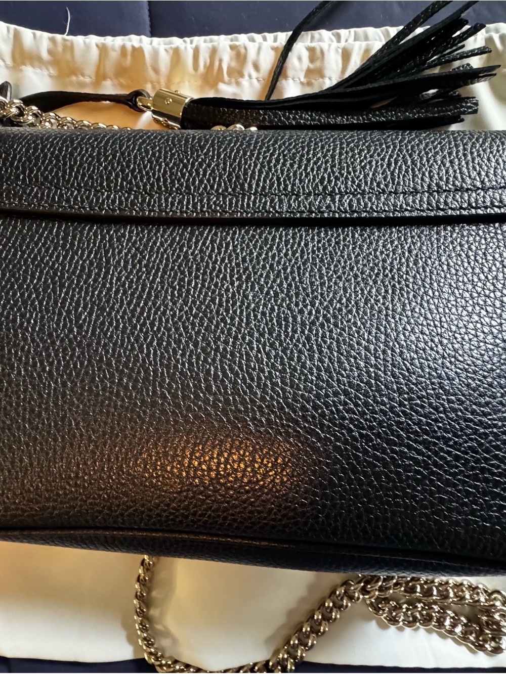 Gucci Black Pebbled Leather Mini Crossbody with Silver Chain and Tassel - Picture 4 of 11